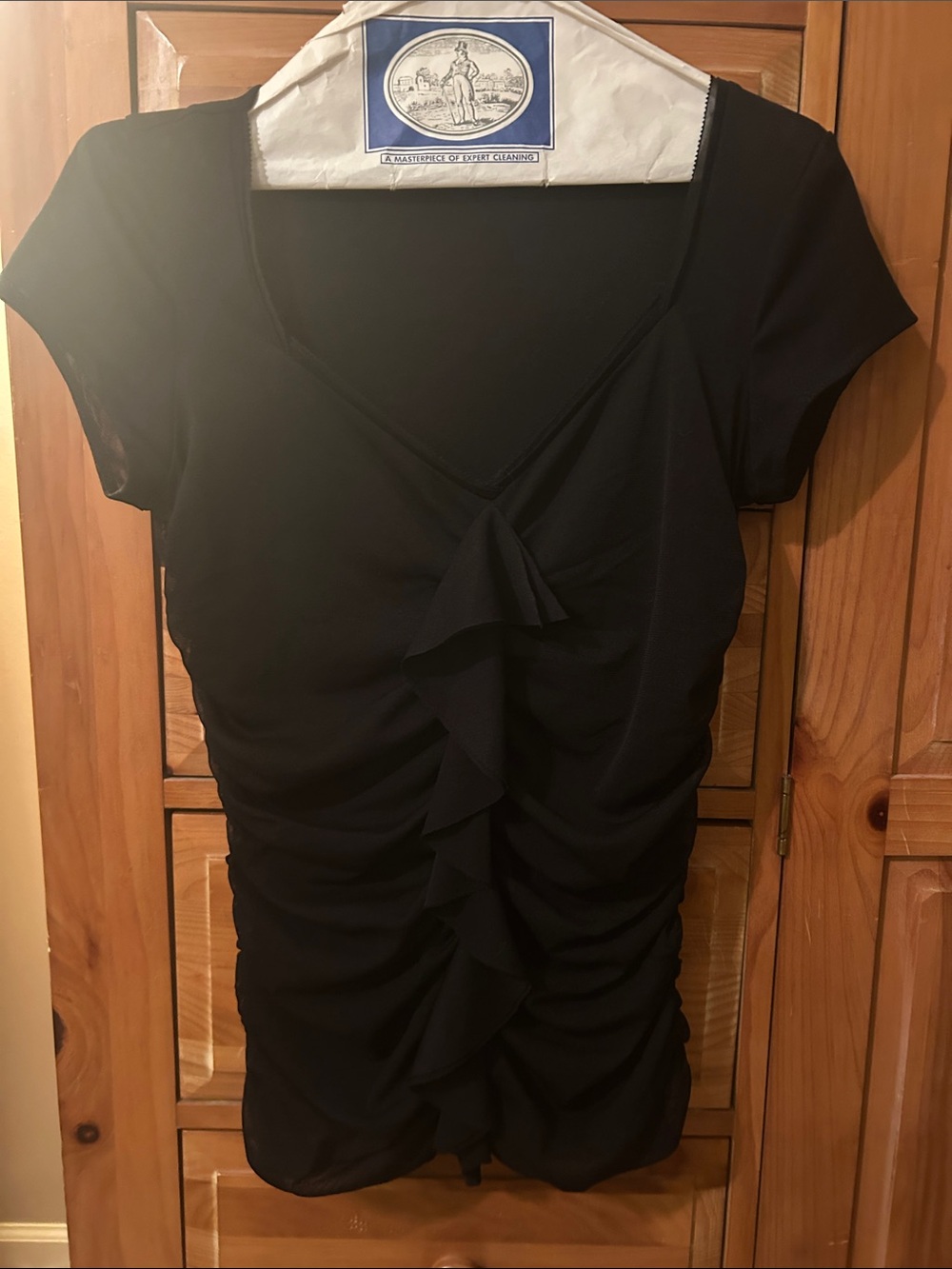 Ruffle Front Short Sleeve black Top